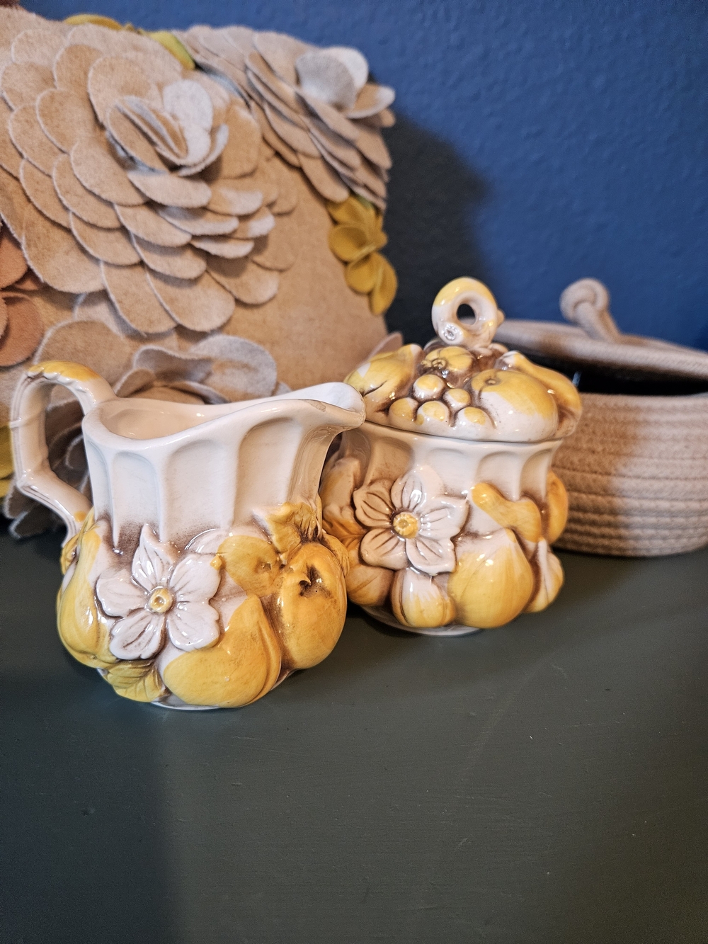 Hand-Painted Yellow Floral Ceramic Sugar and Creamer Set
